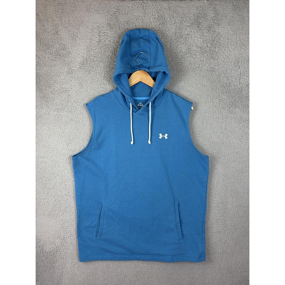 Under Armour Hoodie Mens XL Blue Sleeveless Pullover Fleece Logo Gym Shirt Mens